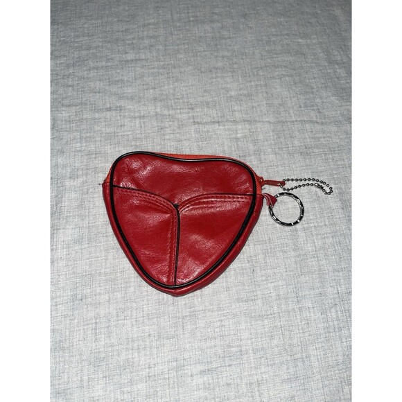 Small Red Leather Heart-Shaped Card Case with Zipper Closure Keychain Coin Purse - Picture 1 of 5